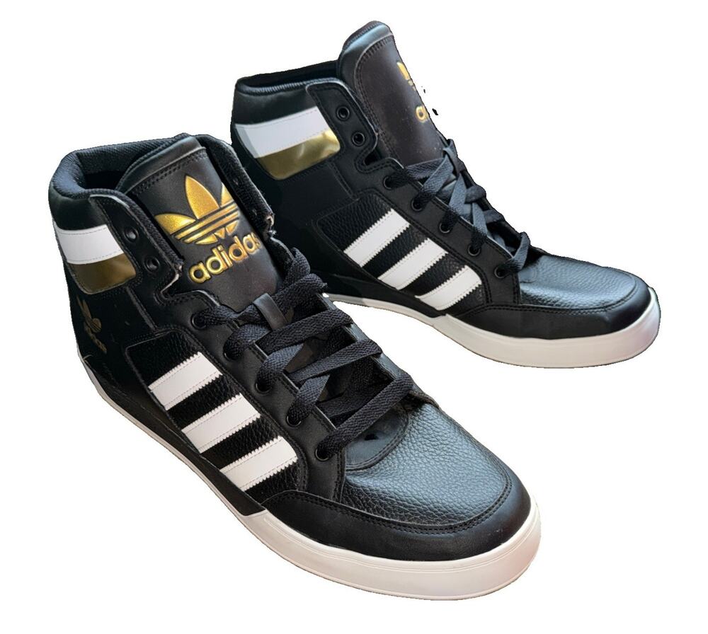 adidas Hard Court High Black White Gold Sneakers 13